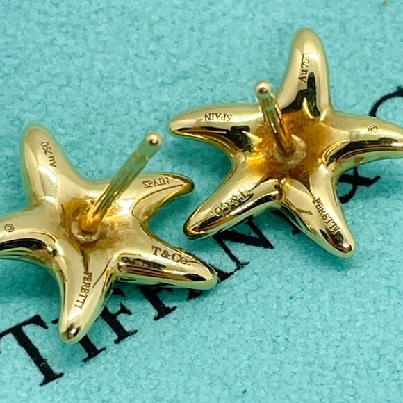 Tiffany & Co. 18K Gold Elsa Peretti 12mm Starfish Earrings (One Back Missing) - Picture 9 of 15
